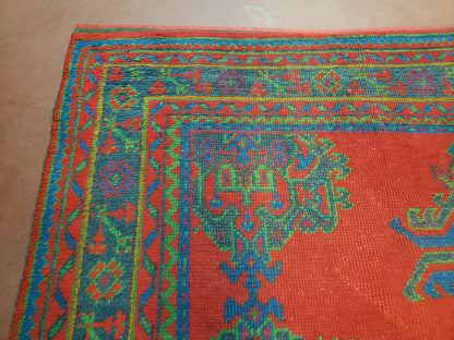 7x11 Turkish Oushak Rug, Vintage Red & Blue Oriental Carpet, Hand Knotted Wool Area Rug 7 x 11, Turkish Sparta Rug, Antique Turkish Rug Nice