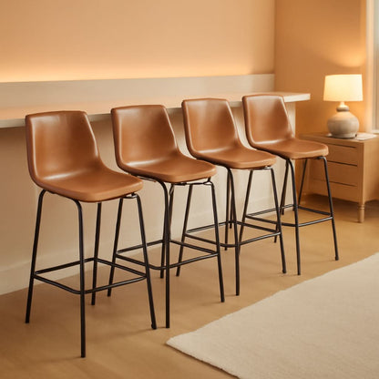 Bar Stools Set Of 4 26 Inch Brown PU Leather Counter Height