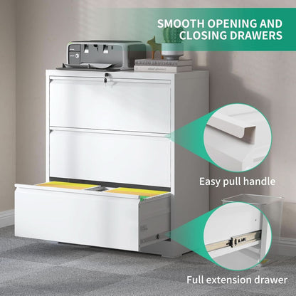 Lateral File Cabinet With 3 Drawers Metal Home Office