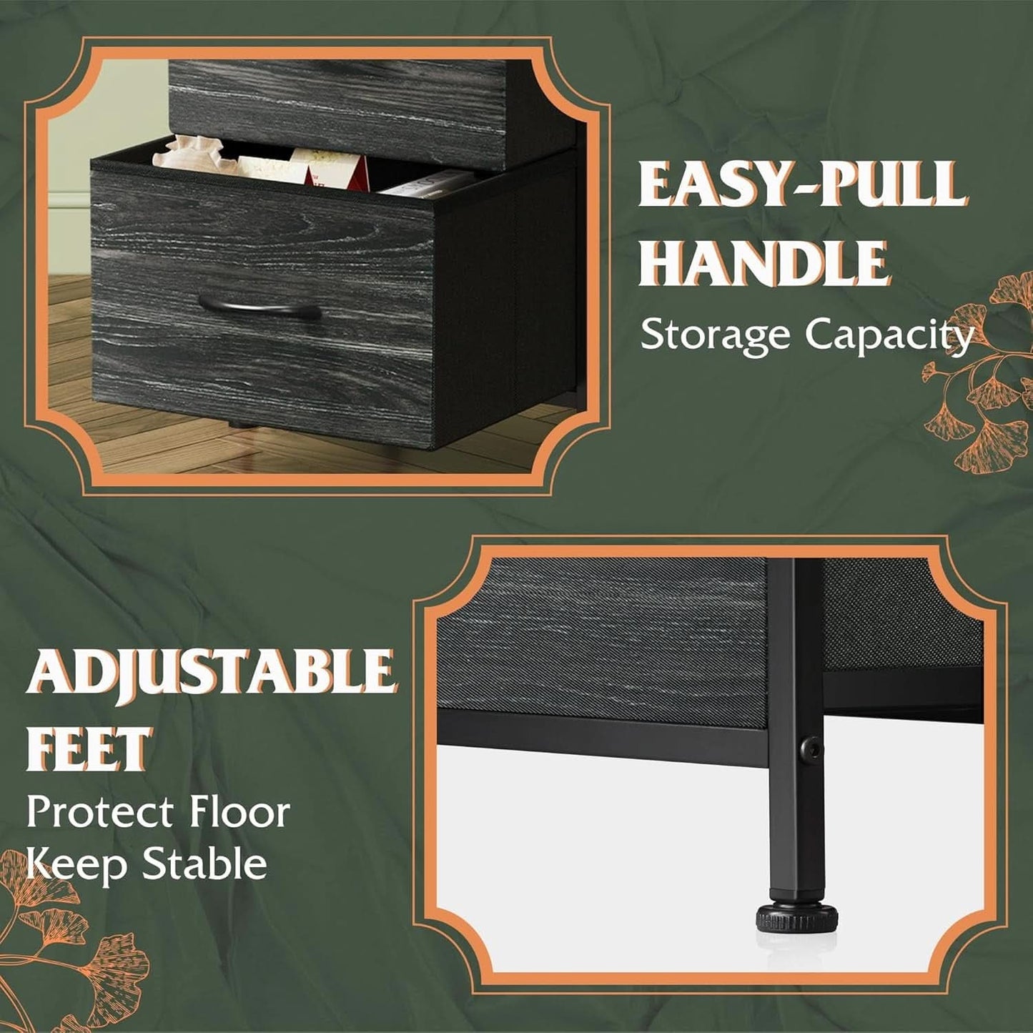Bedroom Nightstand With Three Drawers Charcoal Black