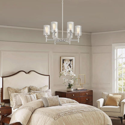 Brushed Nickel Six Light Chandelier With Clear Glass Shades