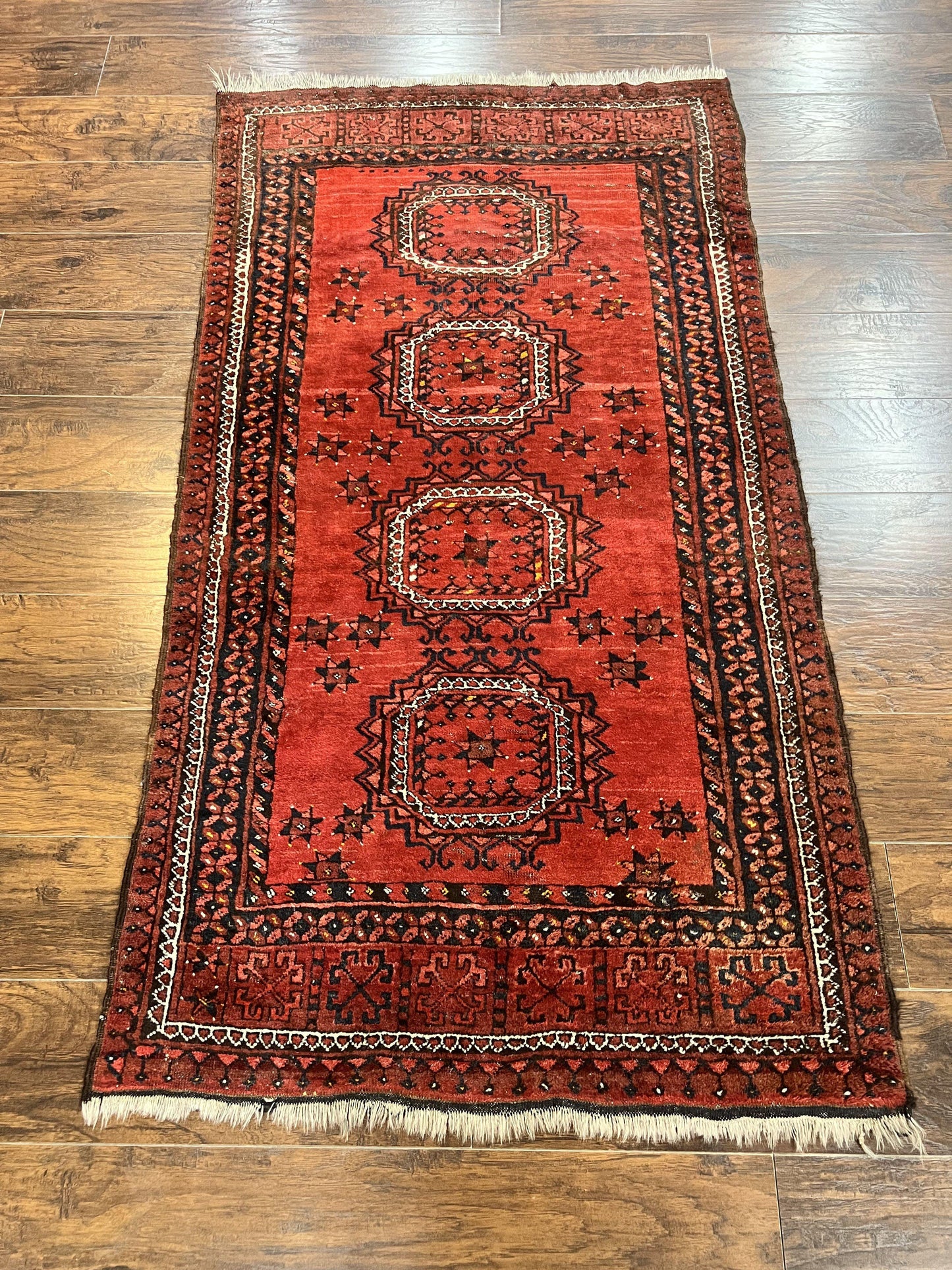 Afghan Rug 3x6, Semi Antique Vintage Oriental Carpet, Wool Handmade Red Rug, Tribal Rug, Afghan Beshir Rug