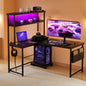 L Shaped Gaming Desk With LED Lights And Power Outlets