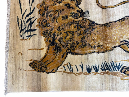 3.5 X 4 Handmade Hand-Knotted New Vintage Rug Quality Wool Lion Organic Dyes