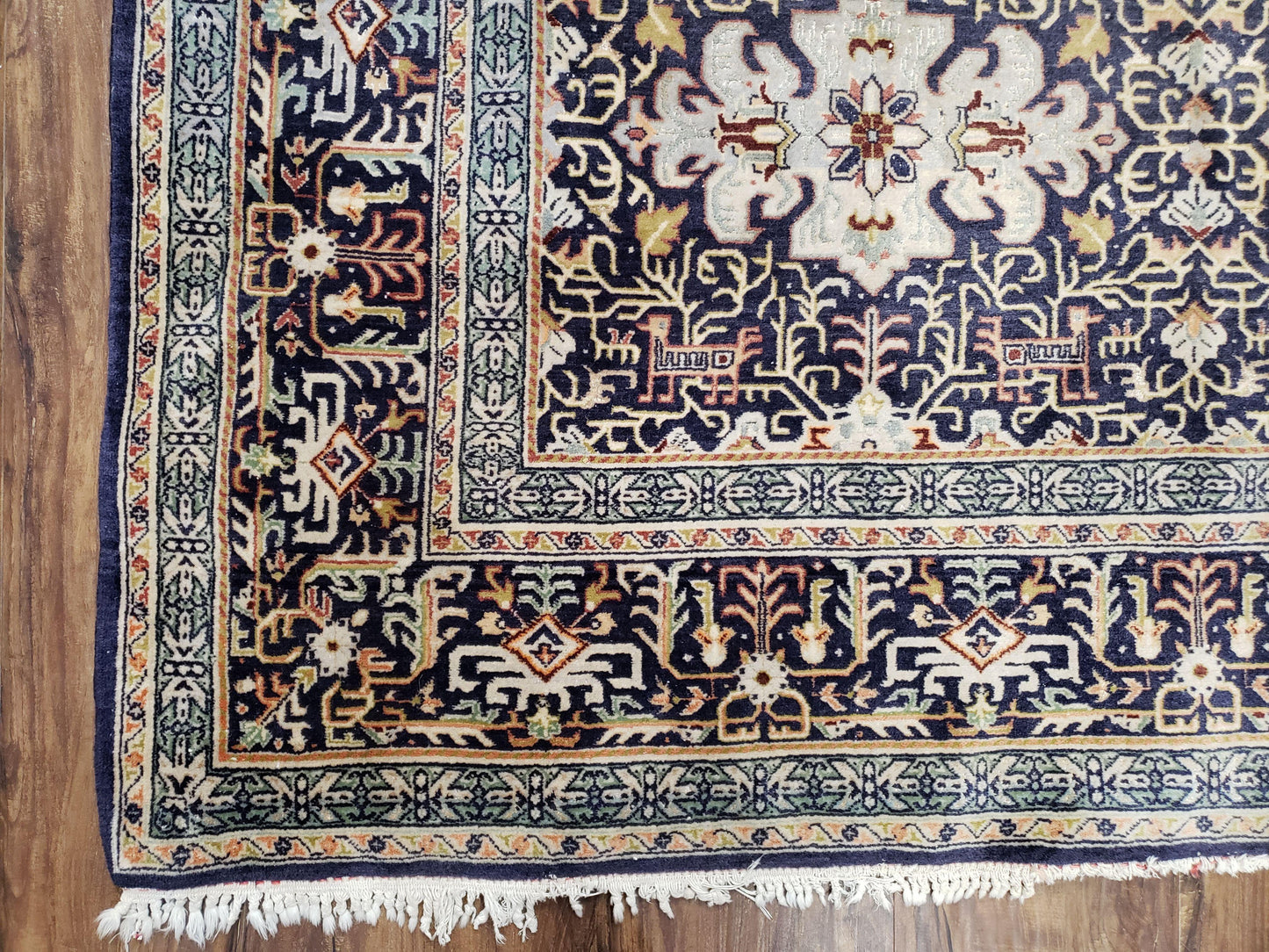 Antique Persian Kashan Rug, Midnight Blue & Ivory, Hand-Knotted, Wool, 4' 8" x 7' 4", Pair B