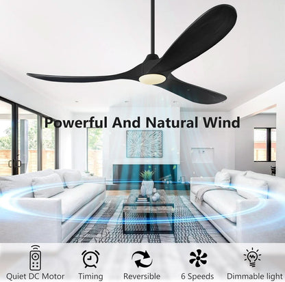 52 Inch Walnut Wood Ceiling Fan With Remote And LED Light