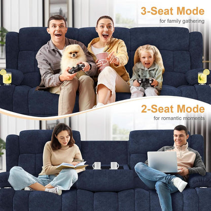 Blue Loveseat Recliner Sofa With Flip Backrest Manual