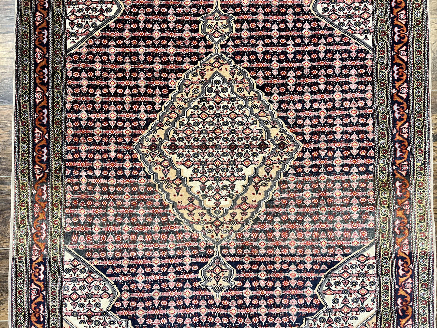 Afghan Rug 4x5, Wool with Silk Highlights, Very Fine Hand Knotted Vintage Oriental Carpet, Herati Pattern, Persian Rug, Bidjar Rug, 400 KPSI