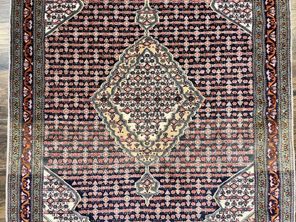 Afghan Rug 4x5, Wool with Silk Highlights, Very Fine Hand Knotted Vintage Oriental Carpet, Herati Pattern, Persian Rug, Bidjar Rug, 400 KPSI