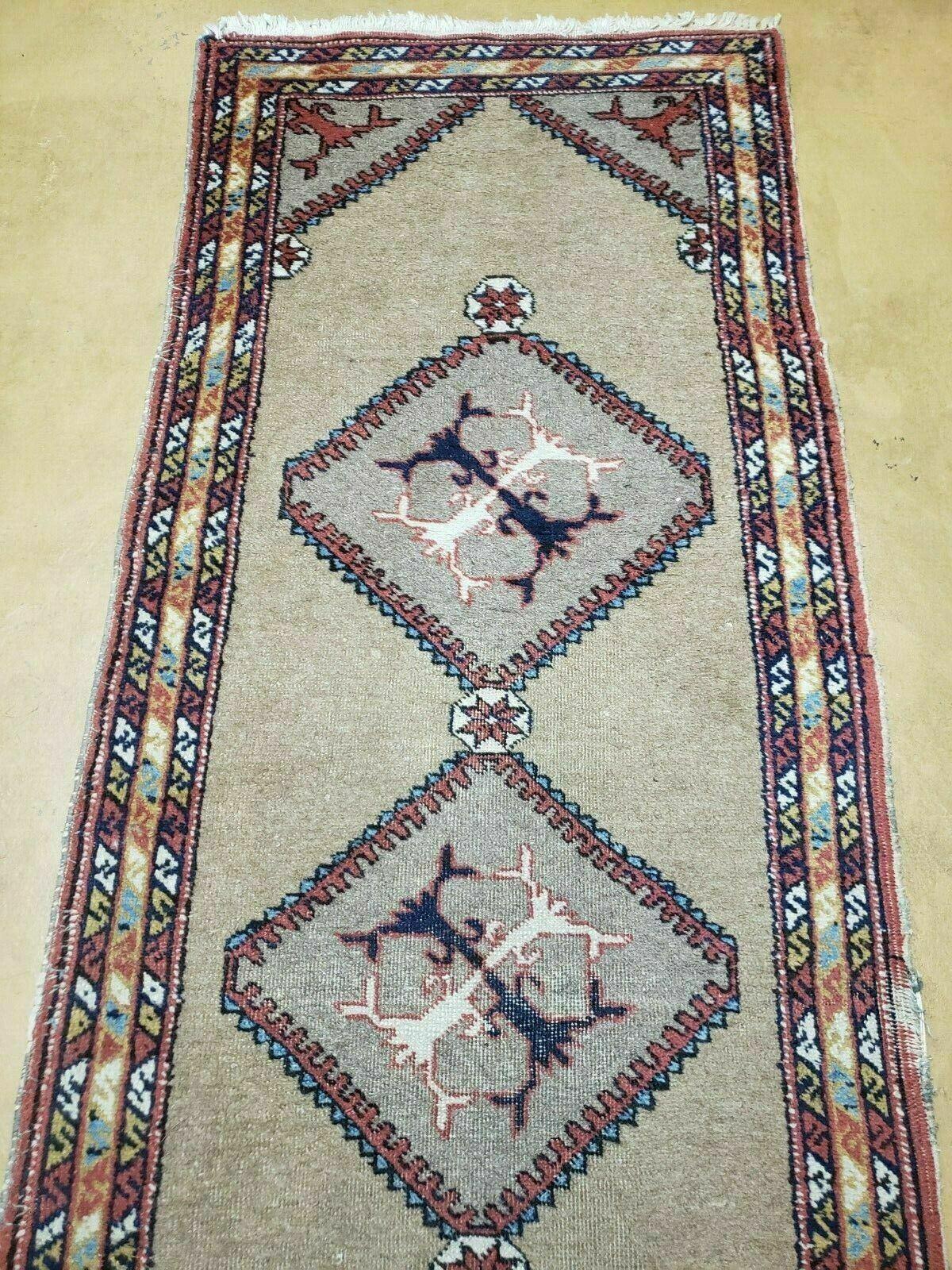 2'4" X 11' Antique Handmade Turkish Wool Rug Runner Carpet Camel Hair Nice
