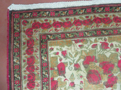 5' X 6' Antique Handmade India Floral Oriental Wool Rug Roses Flowers Traditional Contemporary Design