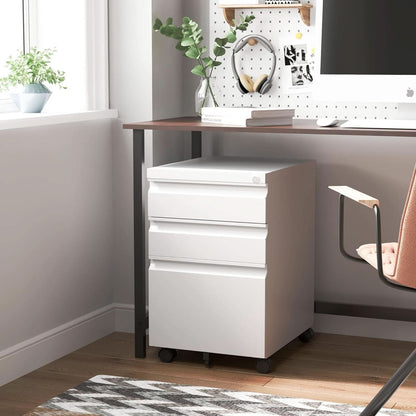 Three Drawer Locking File Cabinet Matte White For Home Office Under Desk Fully Assembled A4 Letter Legal