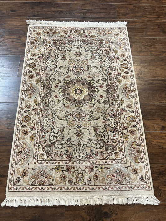Sino Persian Rug 2.5 x 4, Hand Knotted Oriental Carpet, Small Persian Rug, Floral Medallion, Wool, Vintage