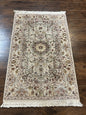 Sino Persian Rug 2.5 x 4, Hand Knotted Oriental Carpet, Small Persian Rug, Floral Medallion, Wool, Vintage