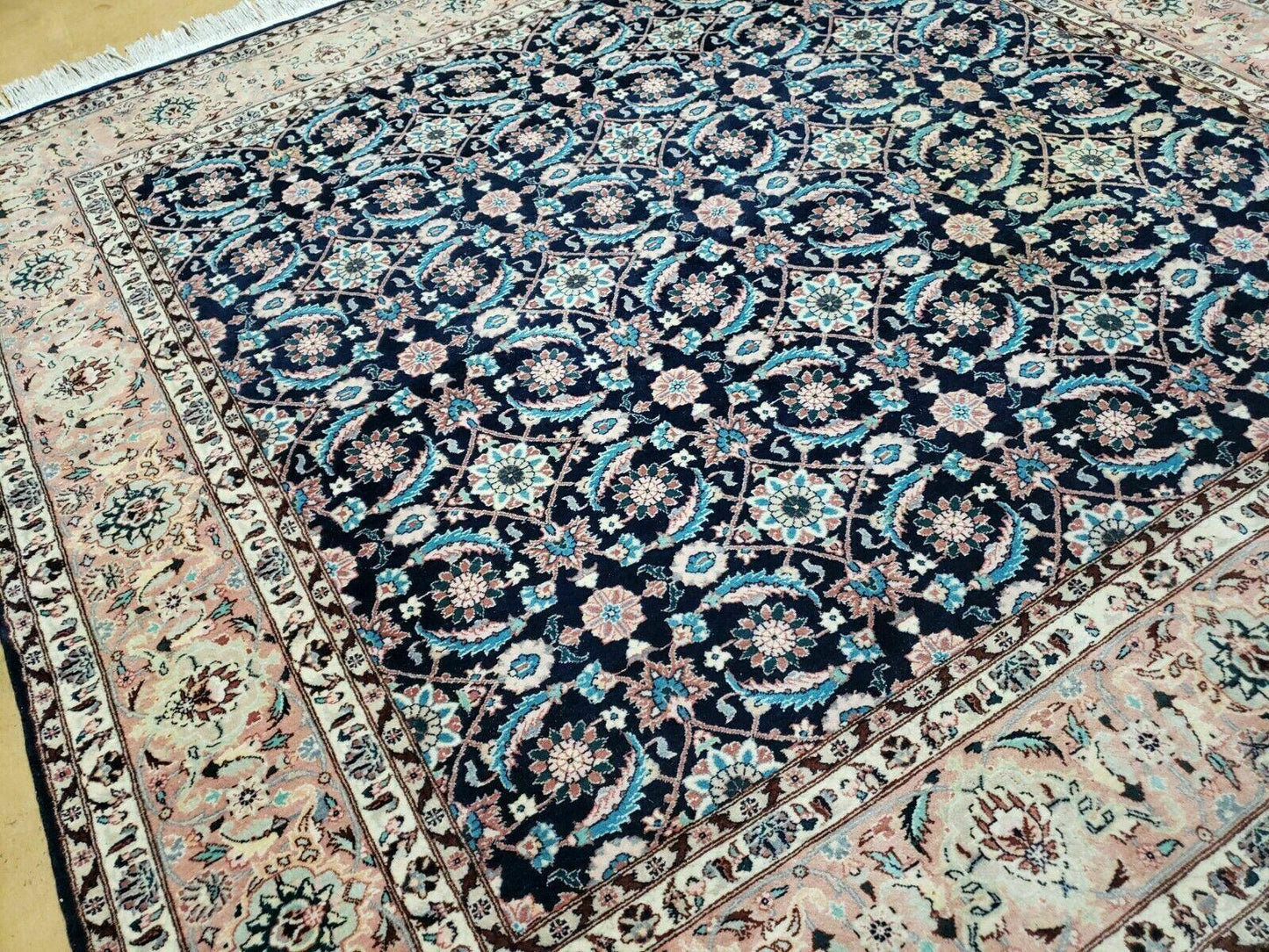 6' X 6' Gorgeous Handmade India Floral Oriental Wool Rug Square Blue Carpet Wow