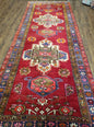 Antique Persian Karajeh Runner Rug 4.4 x 11 ft, Red Colorful Geometric Medallion Runner