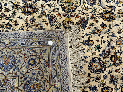Rare Silk Persian Kashan Rug 4.6 x 7, Antique Fine 310 KPSI, Ivory