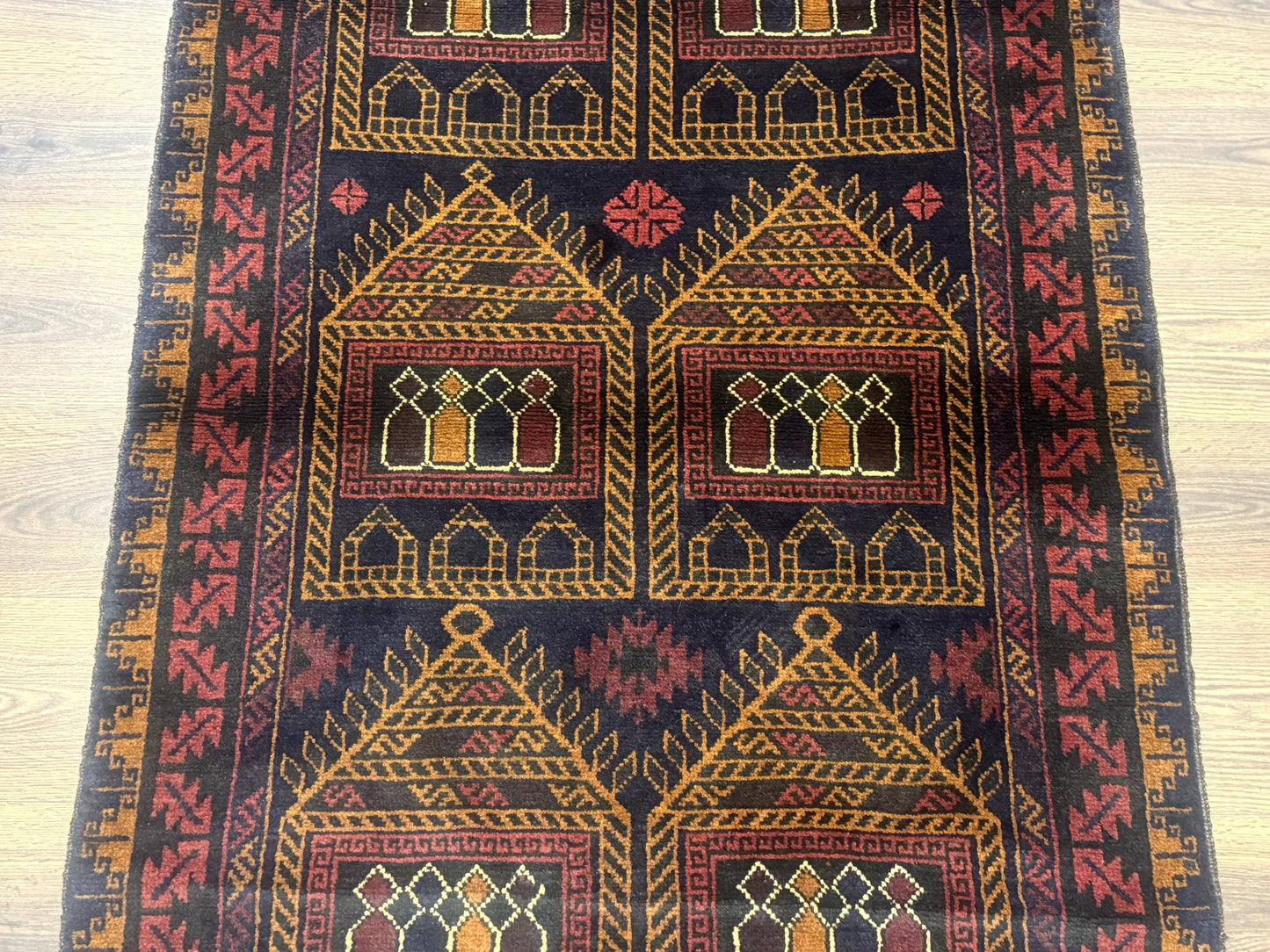 Afghan Rug 3x7, Navy Blue, Tribal Rug, Balouch Carpet, New