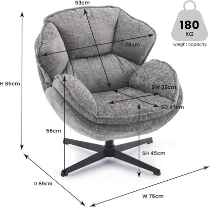 Gray Swivel Upholstered Accent Chair With Metal Legs