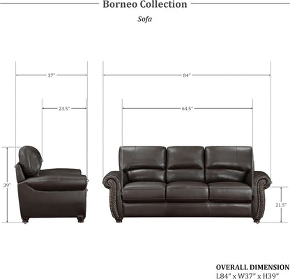 Dark Brown Top Grain Leather Sofa Set With Loveseat
