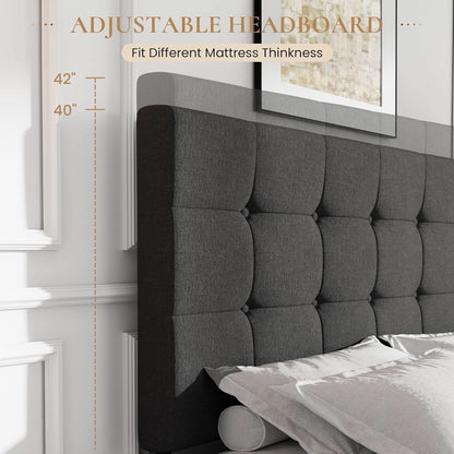 Upholstered Queen Platform Bed Frame With 4 Storage Drawers
