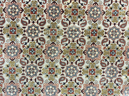 Turkish Kayseri Silk Rug 4x6, Hand Knotted Handmade Vintage Allover Pattern, Fine Silk Oriental Carpet 4 x 6 ft, Traditional Rug, Cream