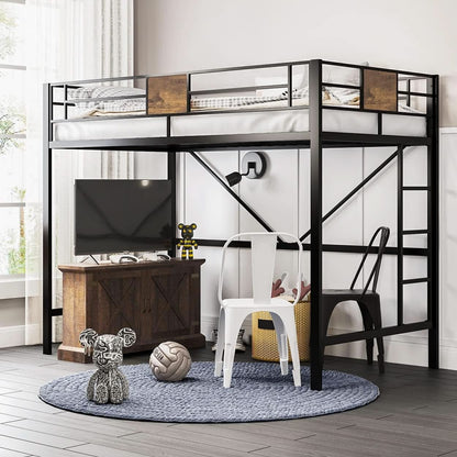 Twin Loft Bed With Ladder And Guard Rail In Rustic Style