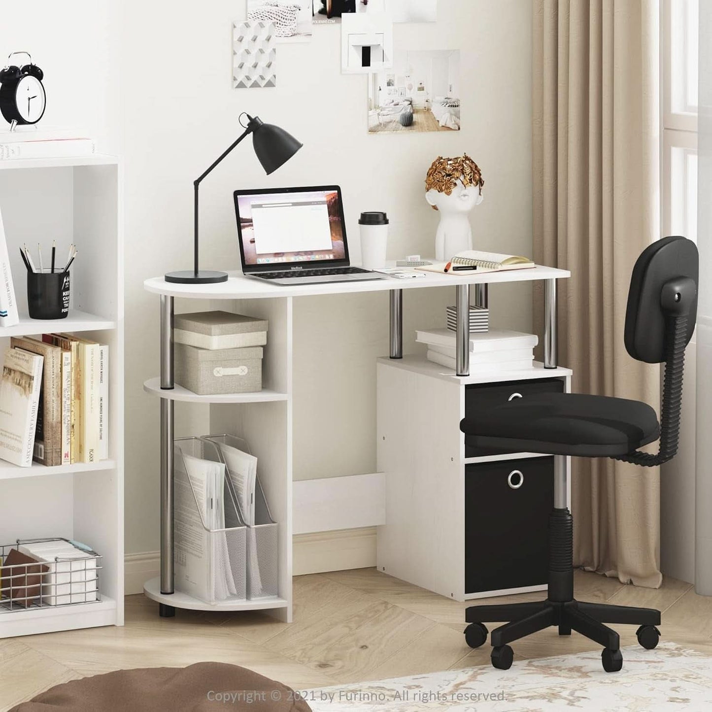 Jaya Simplistic Computer Desk White Oak With Storage