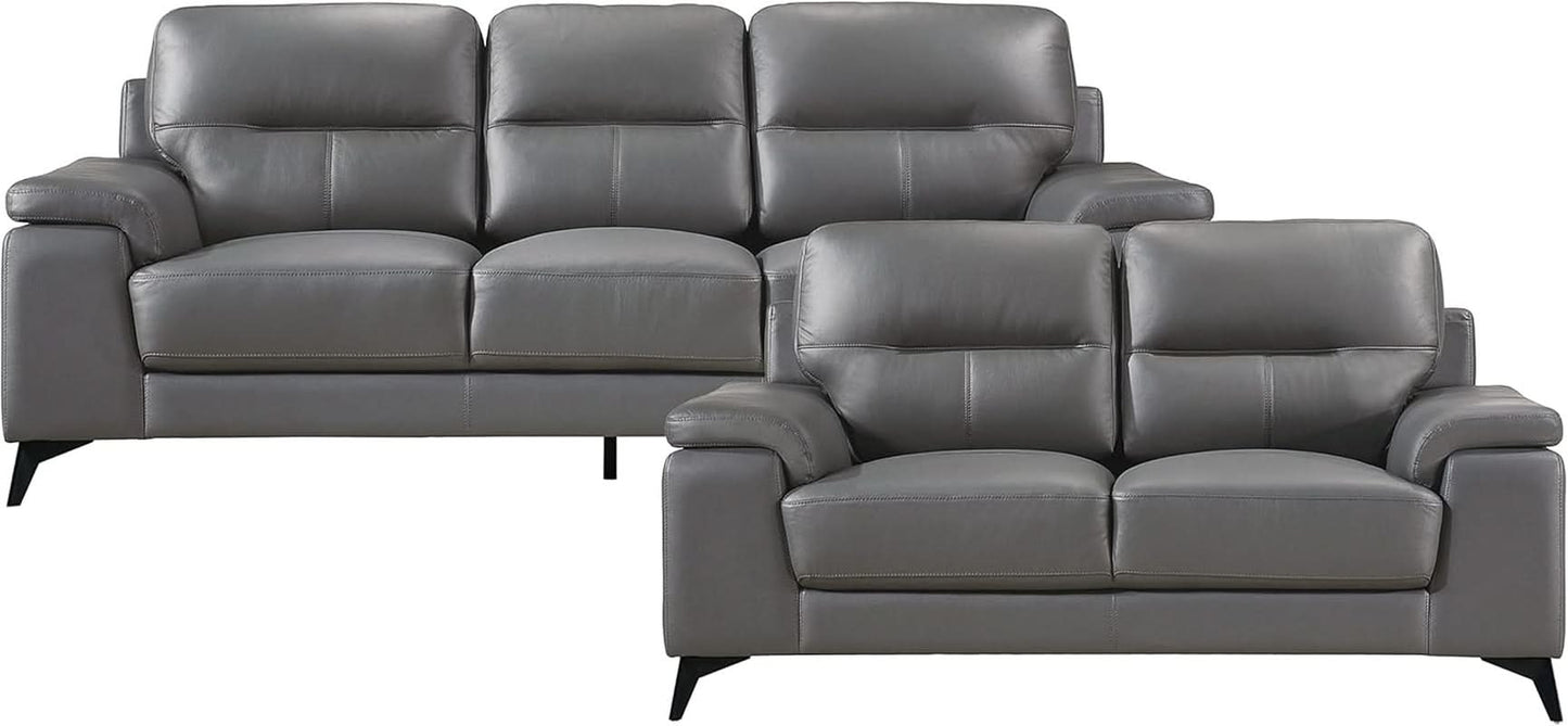 Top Grain Leather Two Piece Living Room Sofa Set Dark Gray