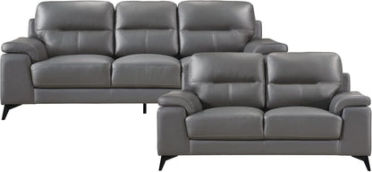 Top Grain Leather Two Piece Living Room Sofa Set Dark Gray