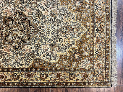 Persian Qum Silk Rug 3.5 x 5.5, Floral Medallion, Very Fine 350 KPSI, Handmade Silk on Silk Rug, Vintage