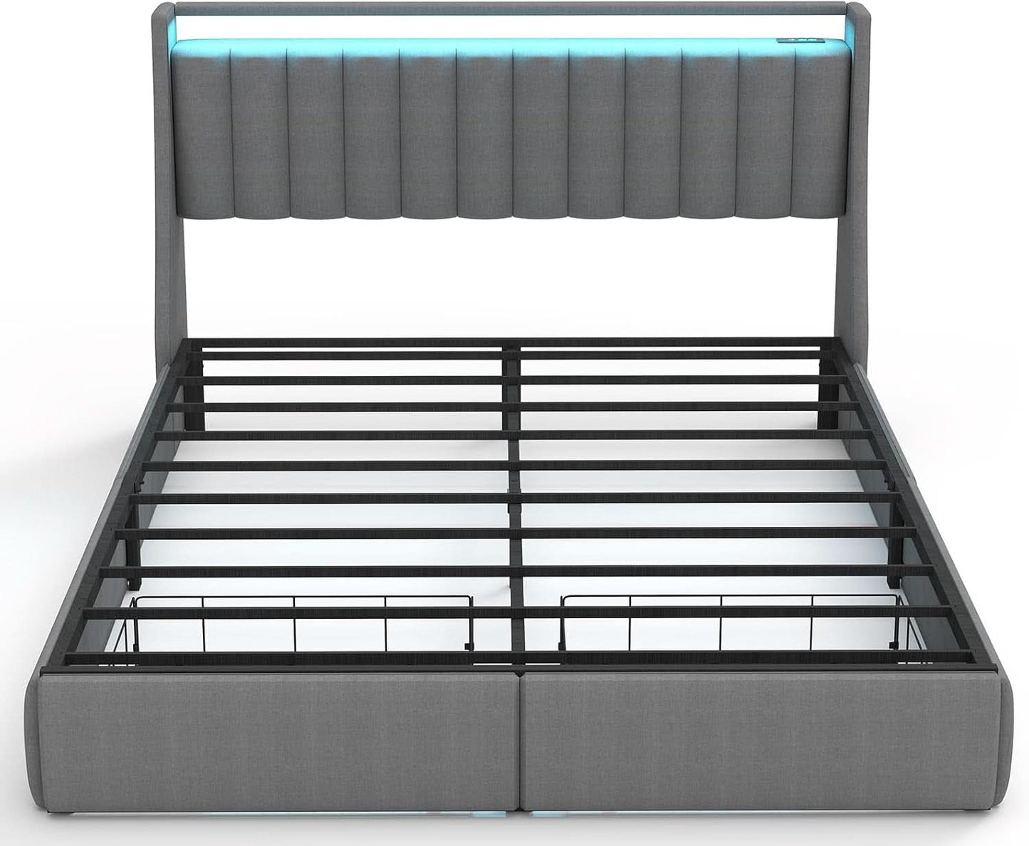 Queen Bed Frame With LED Lights And Storage Drawers