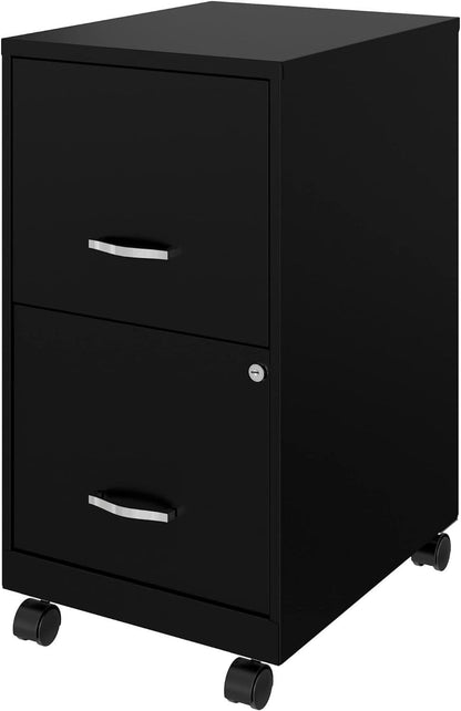 Two-Drawer Mobile File Cabinet Black With Locking Drawers 14.2 X 18 X 26.5 Inches Steel