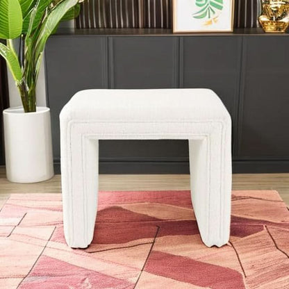 Cream Soft Boucle Upholstered Ottoman Footrest 18 Inches