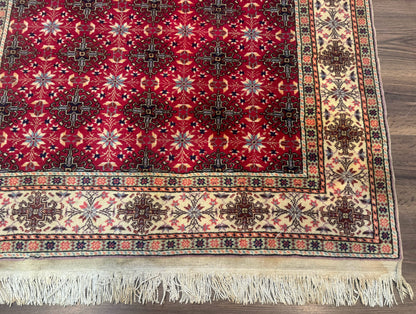 Turkish Sivas Rug 4x6, Red and Cream, Allover Design, Handmade Vintage