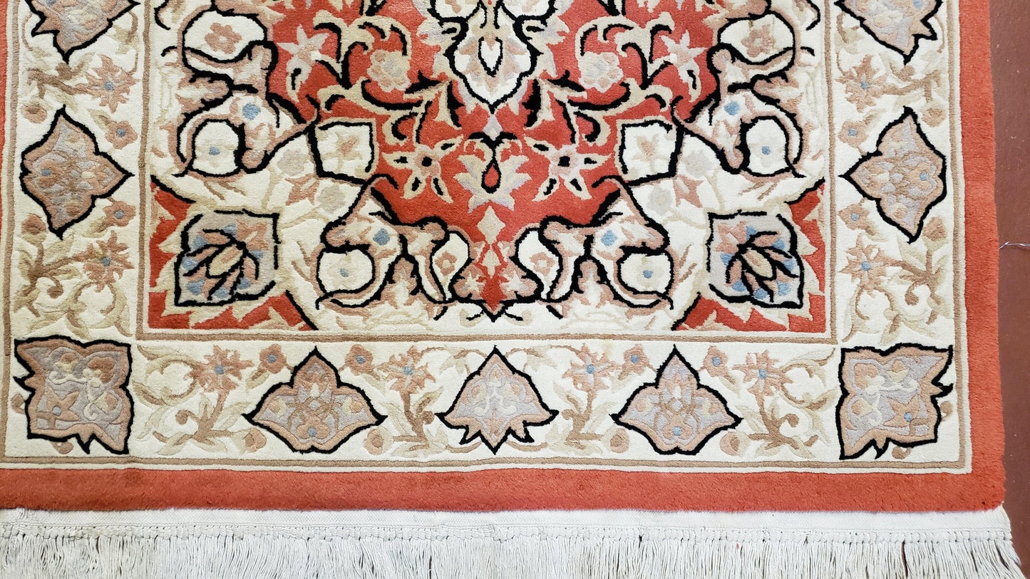 3x5 Red Chinese Plush Rug, Hand Knotted Soft Wool Carpet, Medallion Rug, Fine Vintage Rug, 120 Line, Small Area Rug