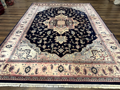 Karastan Rug 8x11 Navy Serapi, Kara Shah Rug, Navy Blue, Vintage Karastan Area Rug Wool Pile Karastan Rug