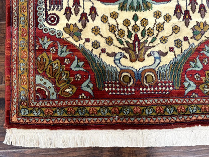 Persian Bijar Rug 2.6 x 4, Antique Carpet, Brick Red and Ivory