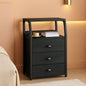 Black Night Stand With 3 Fabric Drawers And 2 Tier Shelf