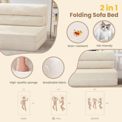 Corduroy Convertible Folding Sofa Bed With Mattress