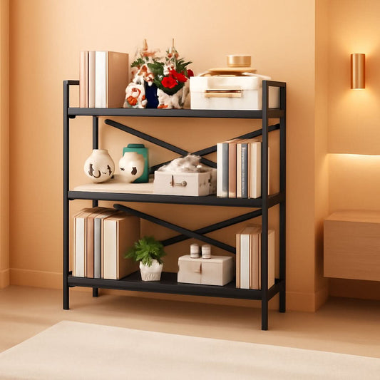 3 Tier Bookshelf 31 Inch Width Wood And Metal Etagere Black