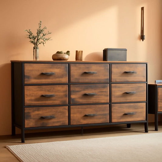 Rustic Brown 9 Drawer Dresser And TV Stand 47 Inch Wide