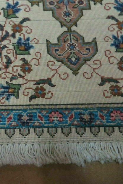 1' 9" X 2' 5" Handmade Indian Wool Rug Lahore Floral Design Small Oriental Rug Beige & Teal