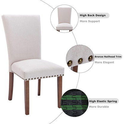 Beige Upholstered Parsons Chair With Nailhead Trim
