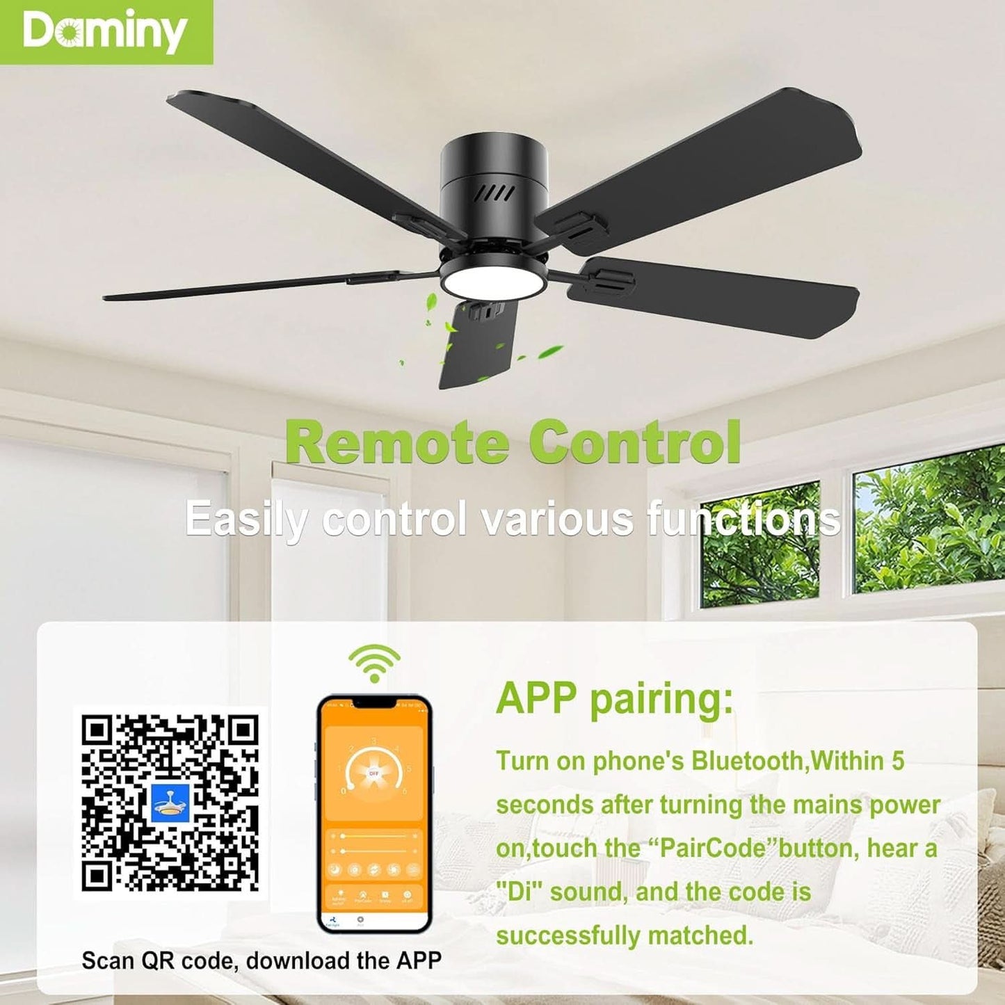 52 Inch Black Walnut DC Motor Ceiling Fan With Light Remote