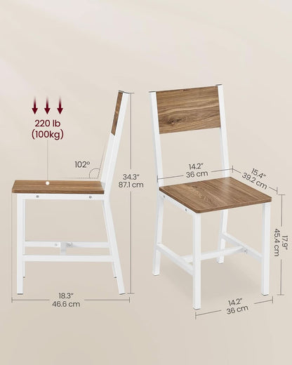 Dining Chair Set Of 2 Rustic Wood With Metal Frame