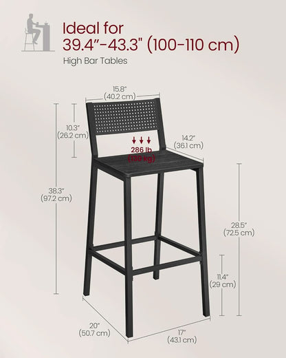 Industrial Charcoal Gray Bar Stools Set Of 2 for Kitchen