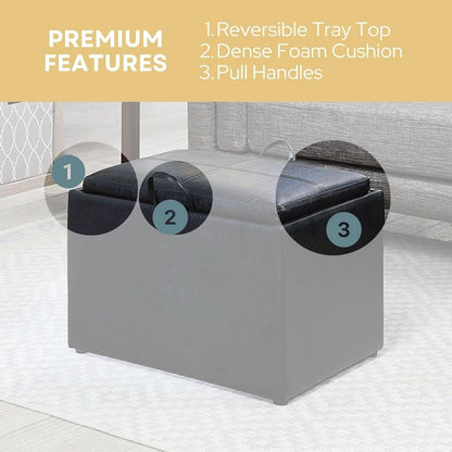 Accent Storage Ottoman 22 Point 75 Inches Charcoal Jet Black