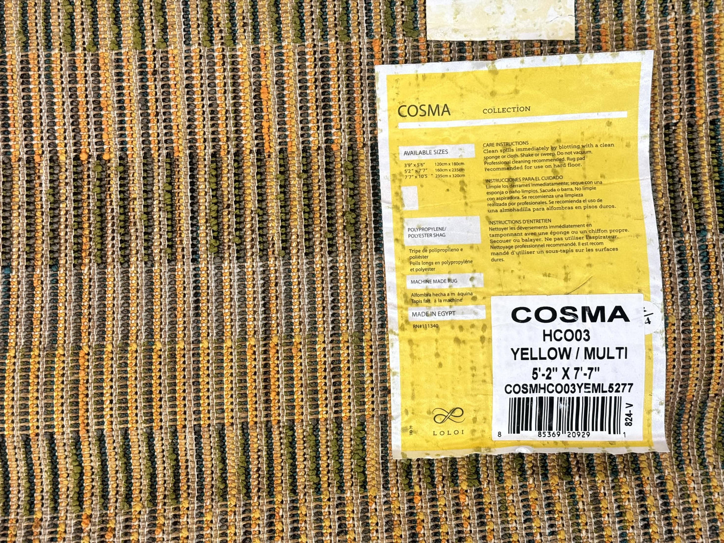 Shag Rug 5x8, Yellow Ivory Charcoal, Contemporary