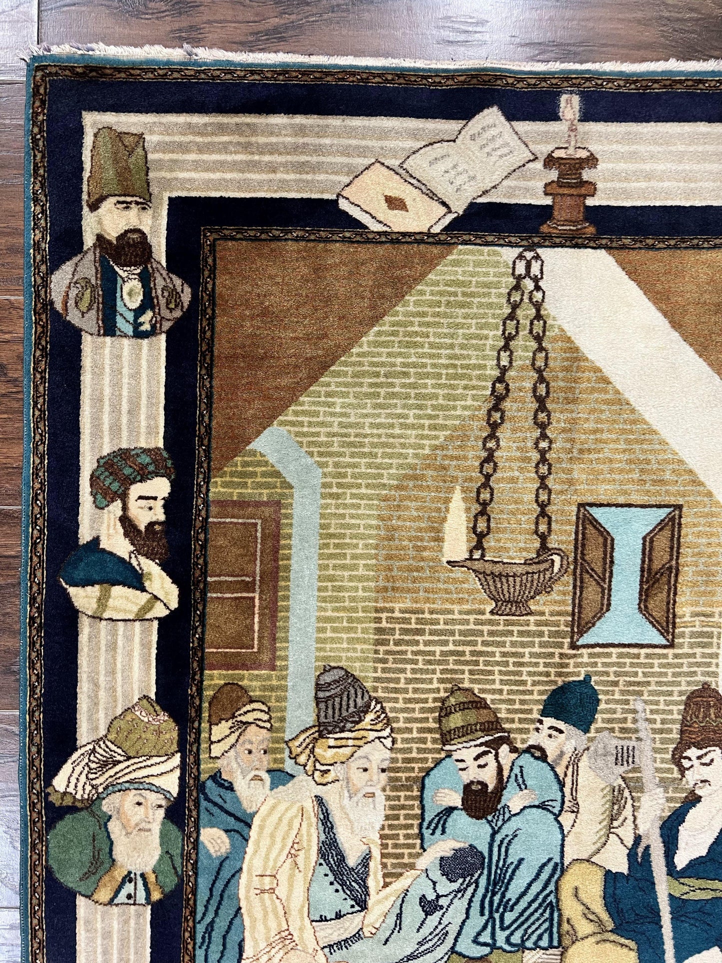 Persian Tabriz Pictorial Rug 3x5, Wall Hanging Carpet, Very Fine 60 Raj 475 KPSI, Hand Knotted Vintage Semi Antique, Wool, Persian Poetry